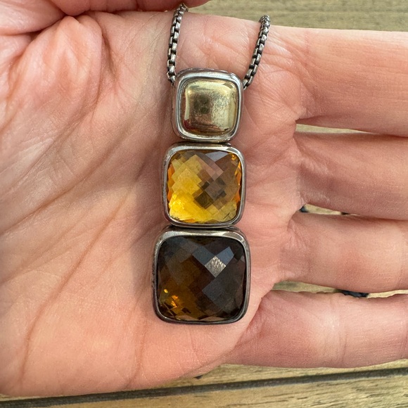 New With Tags David Yurman Chiclet Small Triple Drop Quartz Pendant Necklace - Picture 6 of 8